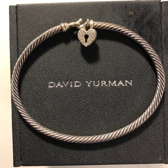 David Yurman Cable Bracelet w/ Diamond Heart Lock - Picture 3 of 6